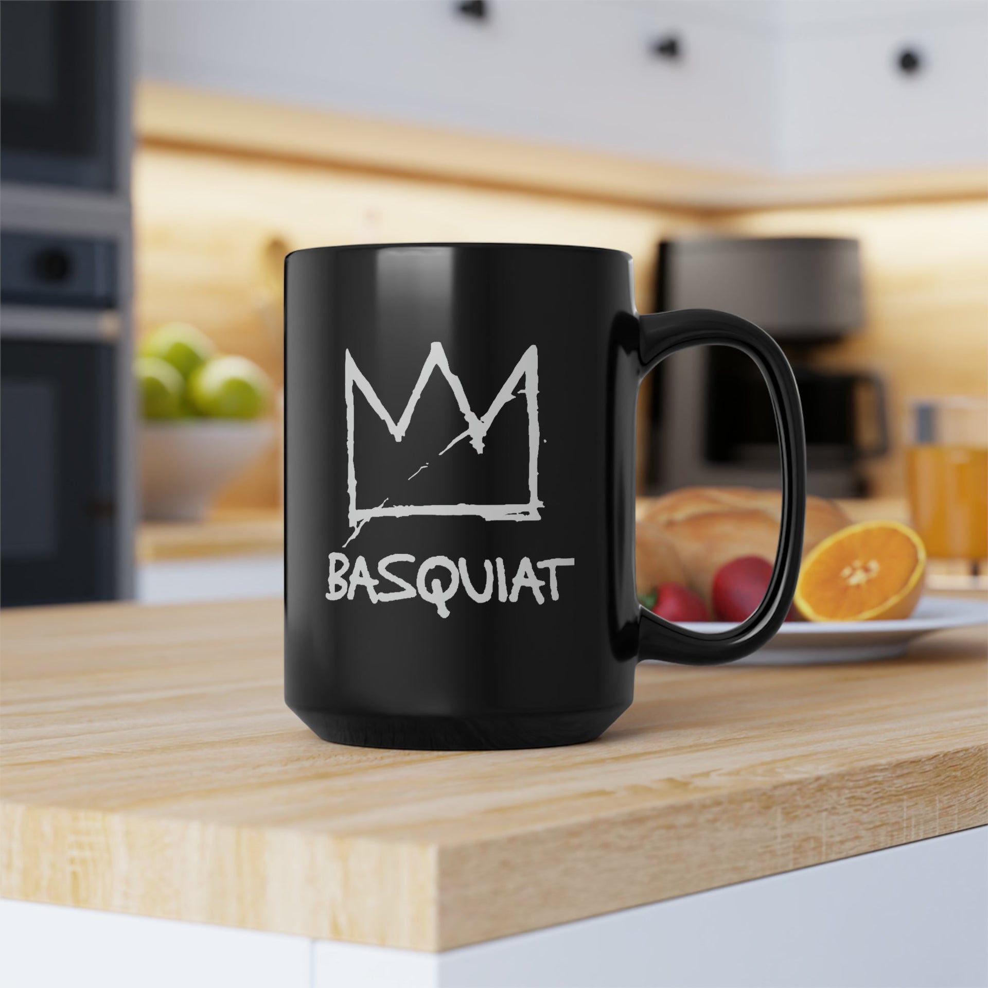 Jean-Michel Basquiat Name with Crown Black 15 oz Mug - Barware - Harvey Ltd