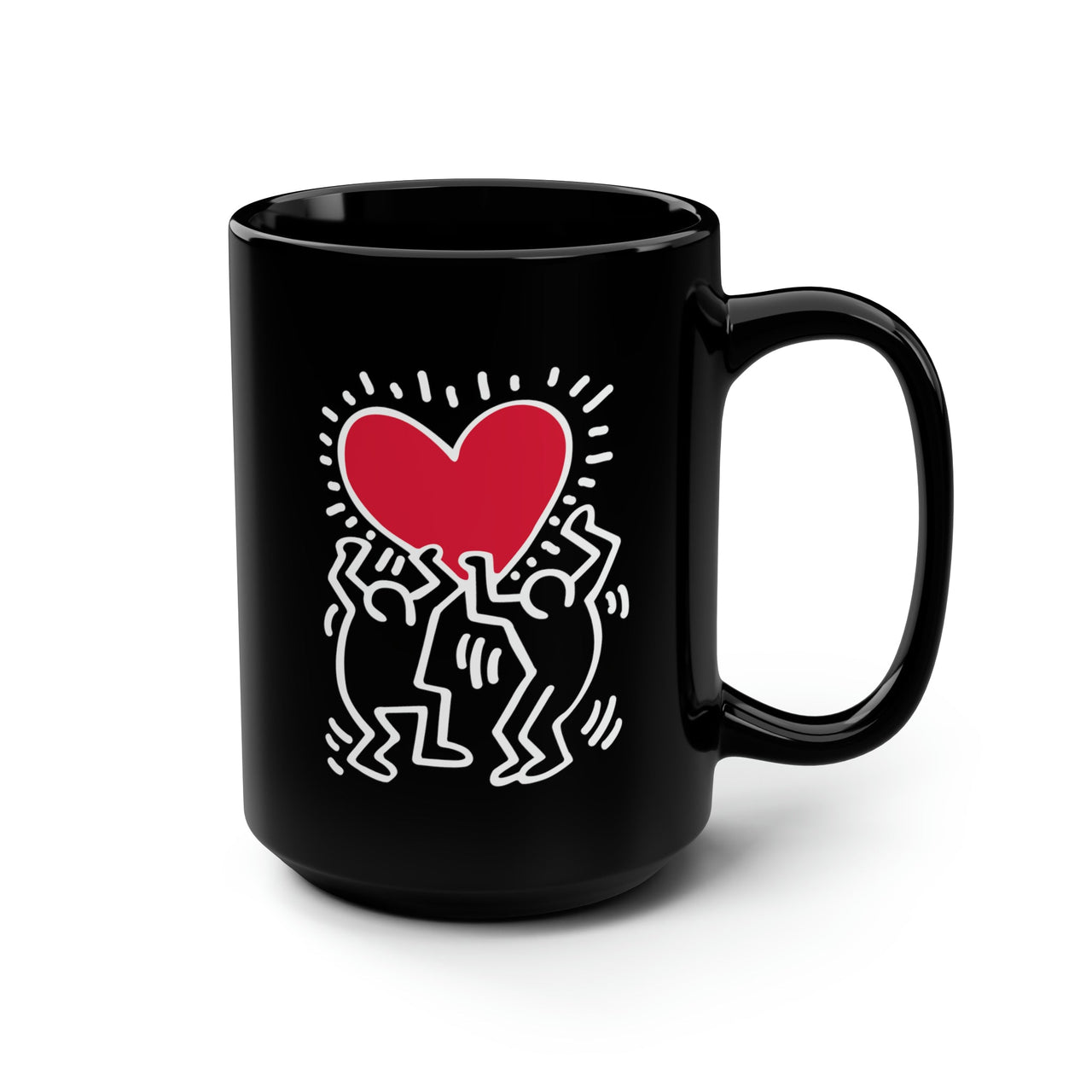 Keith Haring Men Holding Heart Black 15 oz Mug - Barware - Harvey Ltd