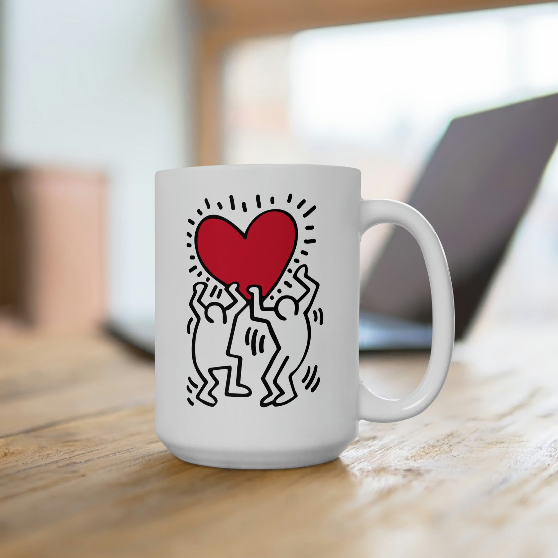Keith Haring Men Holding Heart White 15 oz Mug - Barware - Harvey Ltd