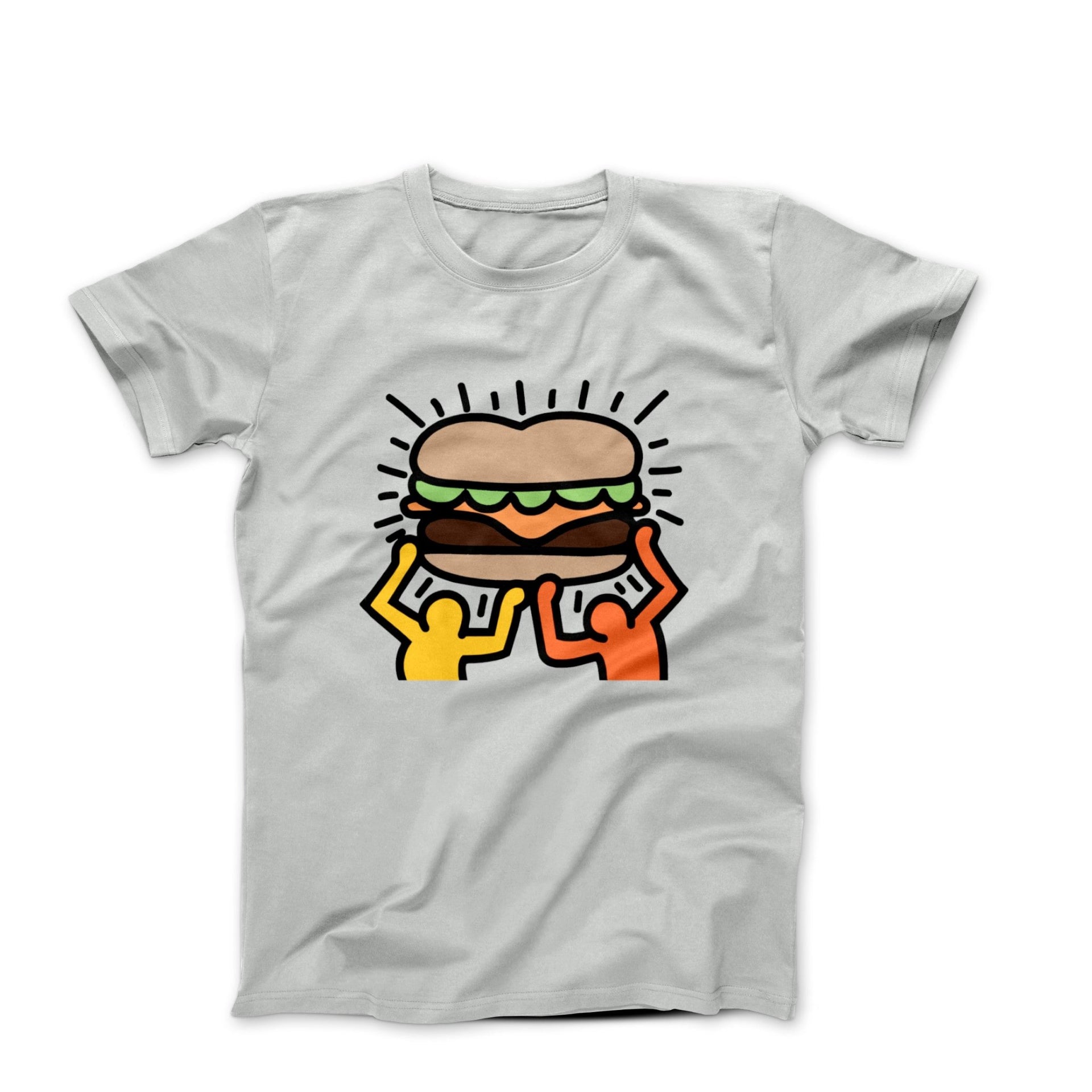 Men Holding Burger Pop Art T-shirt - Clothing - Harvey Ltd