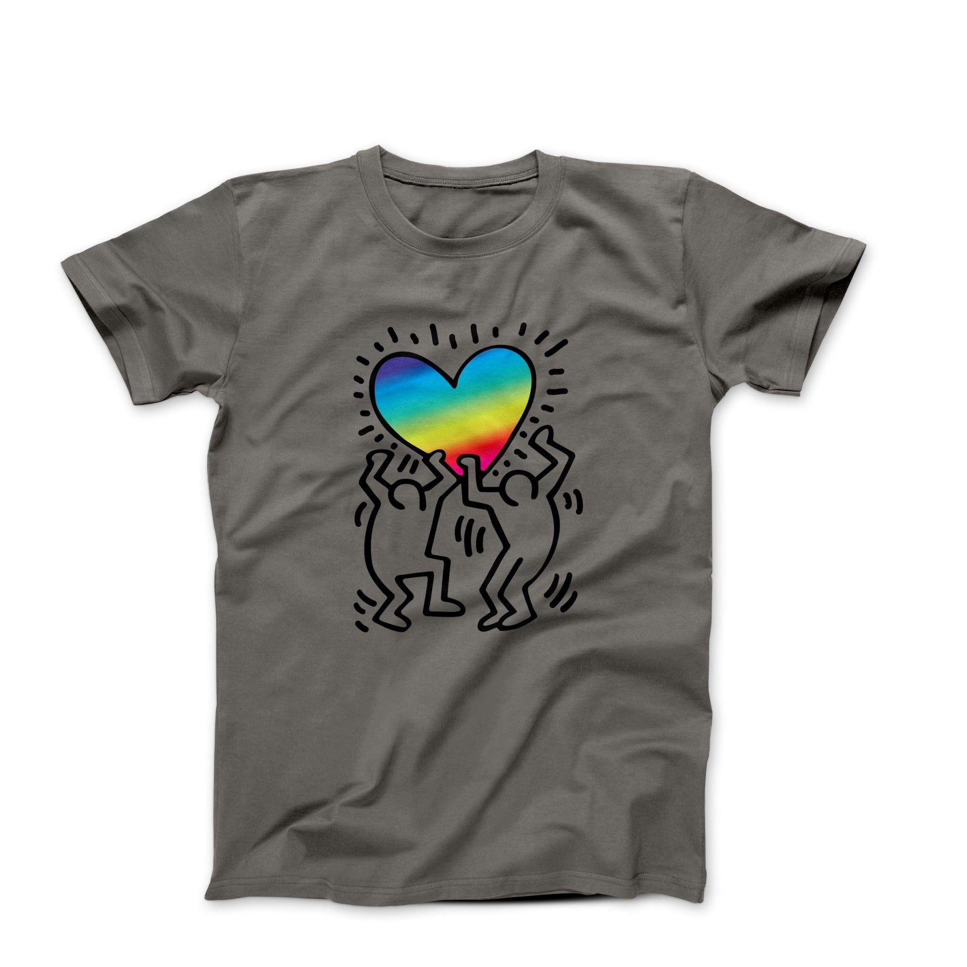 Men Holding Rainbow Heart Pop-Graffiti T-Shirt - Clothing - Harvey Ltd