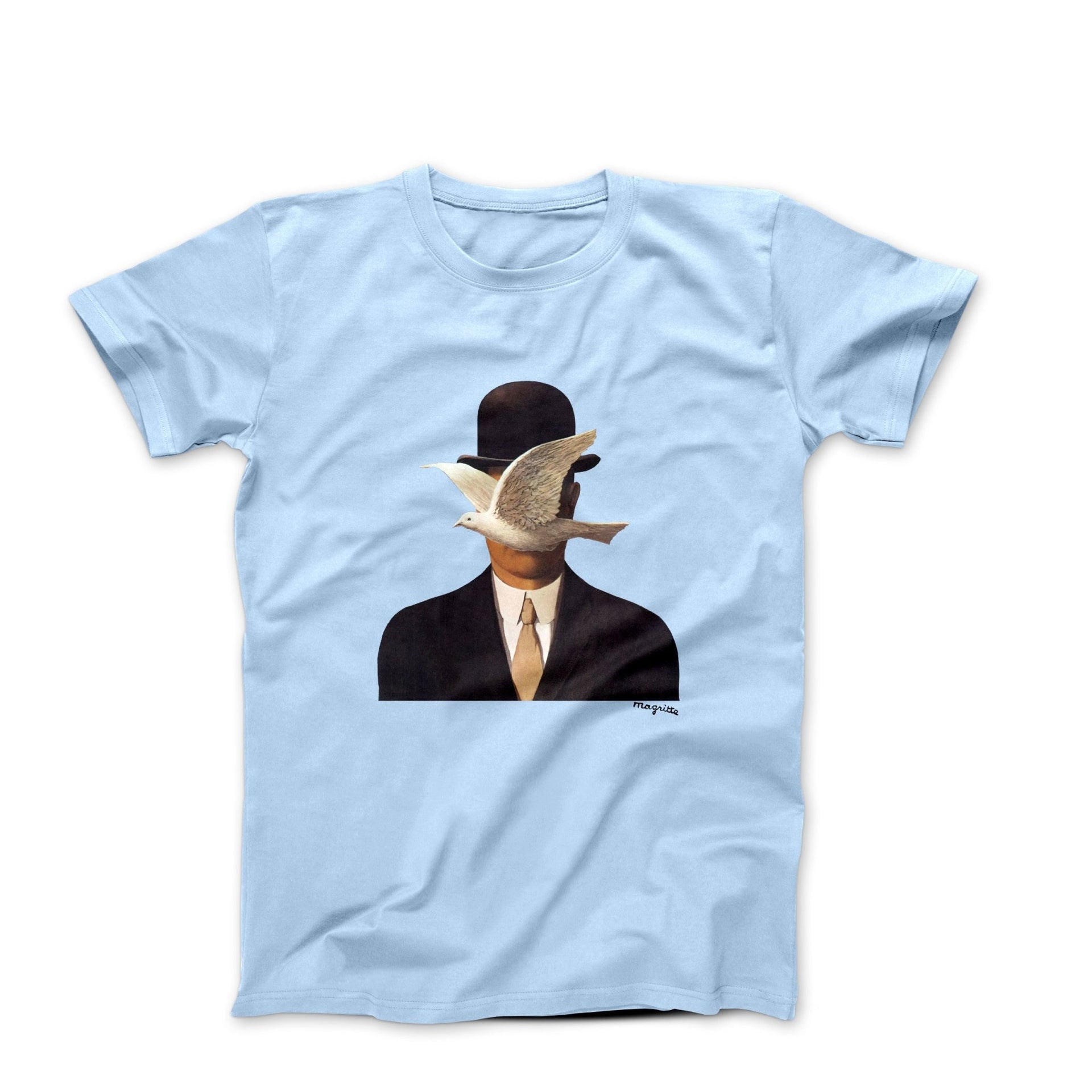 Rene Magritte Man In Bowler Hat With Dove (1964) Art T-shirt - Clothing - Harvey Ltd