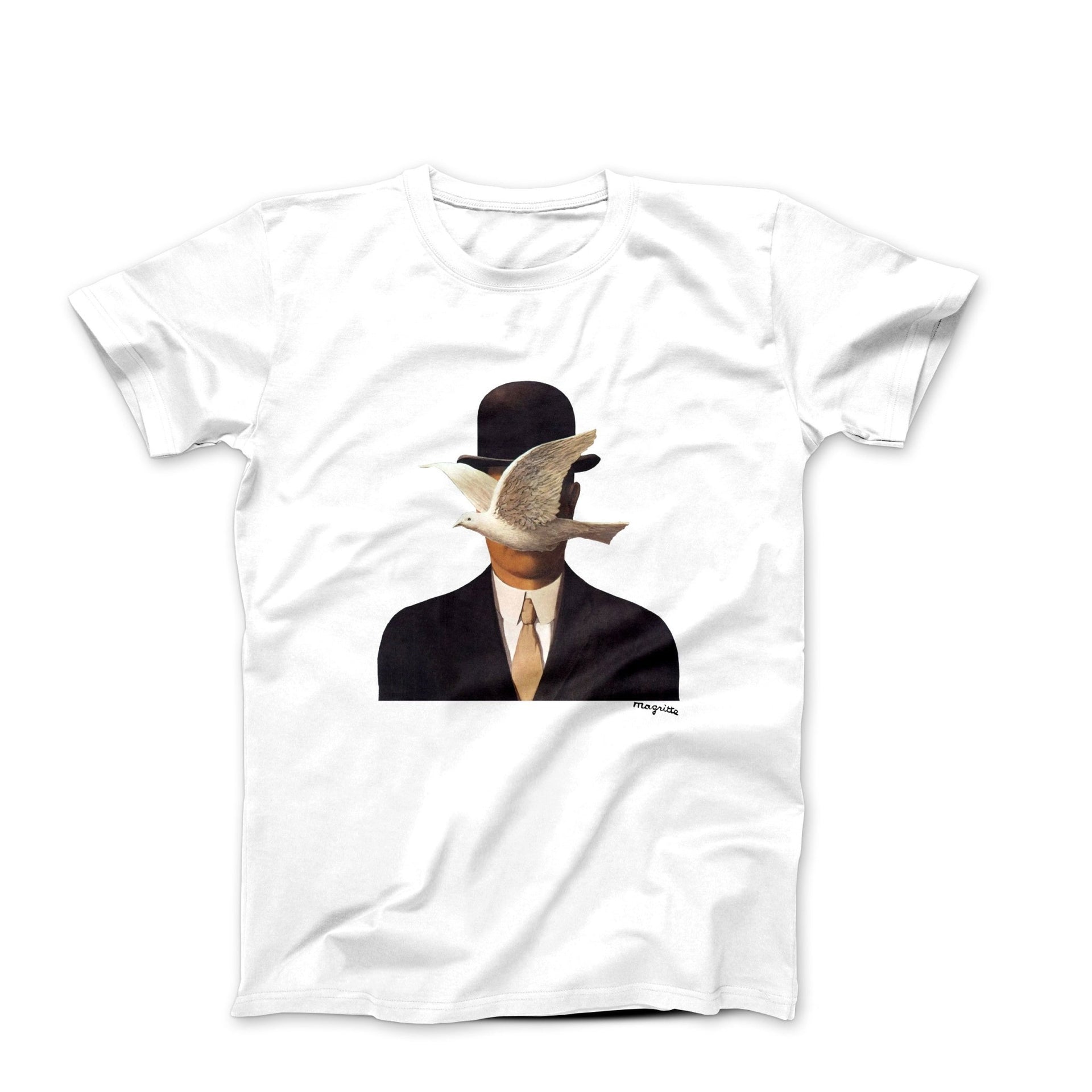 Rene Magritte Man In Bowler Hat With Dove (1964) Art T-shirt - Clothing - Harvey Ltd